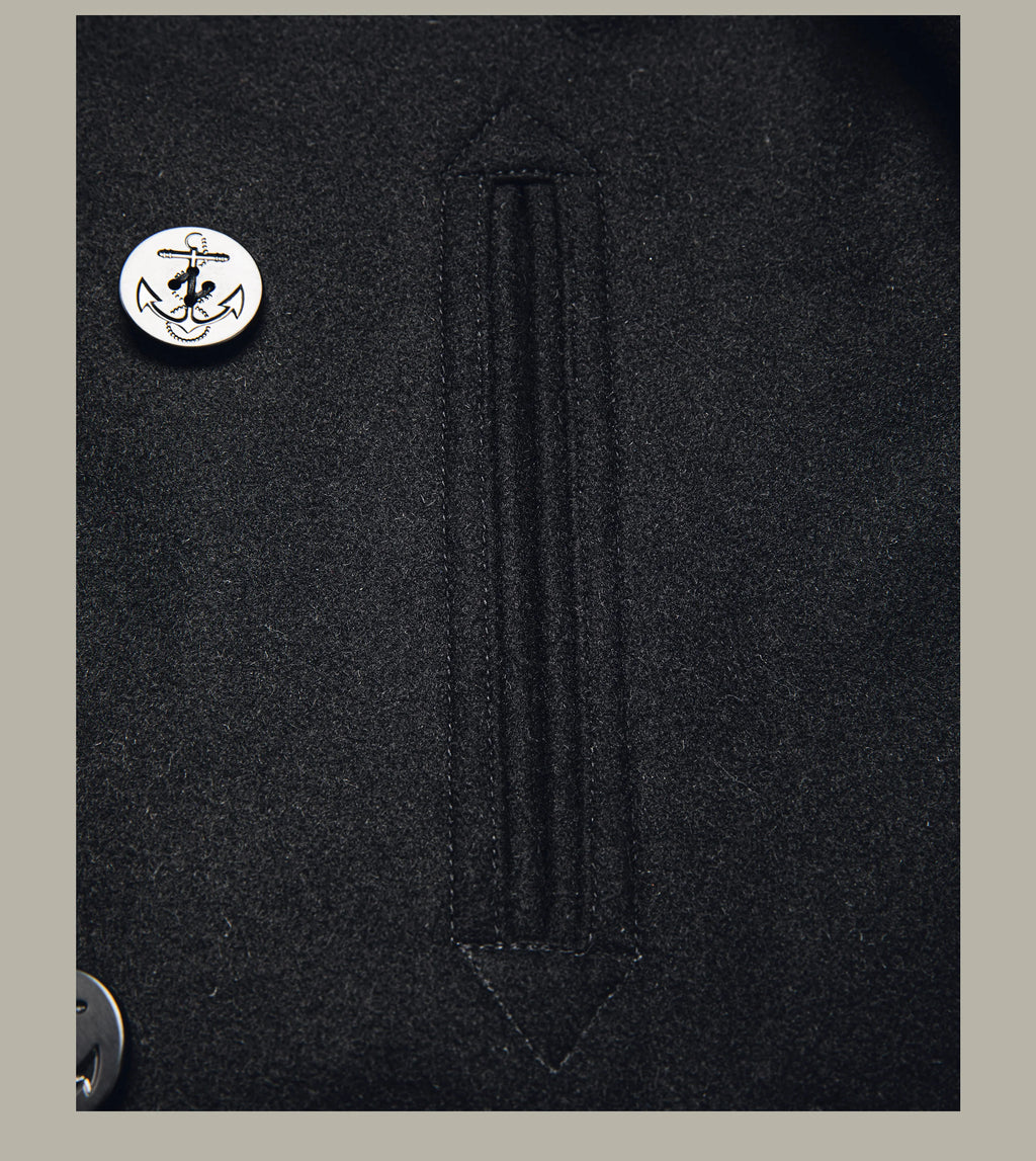 Peacoat Red Tornado 740 en negro, abrigo vintage de mezcla de lana de longitud media con doble botonadura para hombre, chaqueta cálida de invierno