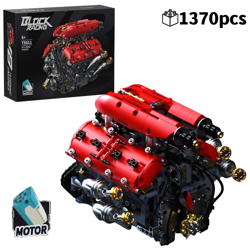 Modelo de motor técnico V8, juego de bloques de construcción con Motor eléctrico, ensamblaje MOC, ladrillos, juguete para niños, regalos de cumpleaños y Navidad, 1370 Uds.