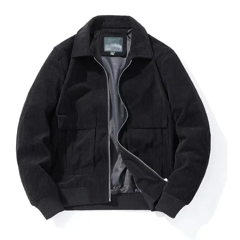 Gmiixder Otoño Invierno chaqueta de pana masculina Casual solapa de rayas chaquetas de Safari ropa de hombre versátil tendencia elegante abrigo suelto