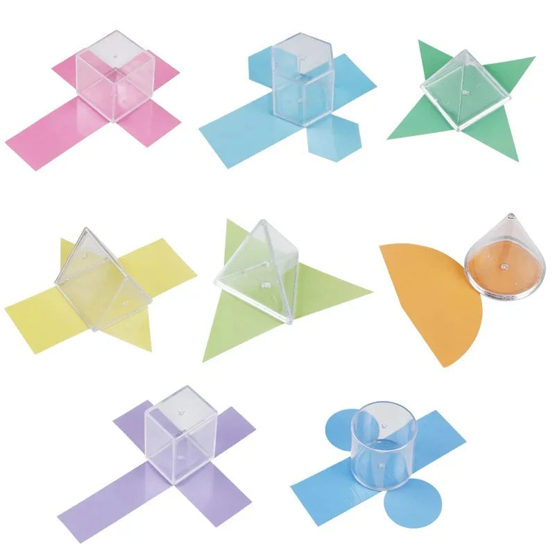 8 sólidos geométricos transparentes, modelo de demostración de perspectiva, versión de libro de texto, herramienta de aprendizaje de matemáticas, juguete educativo Montessori