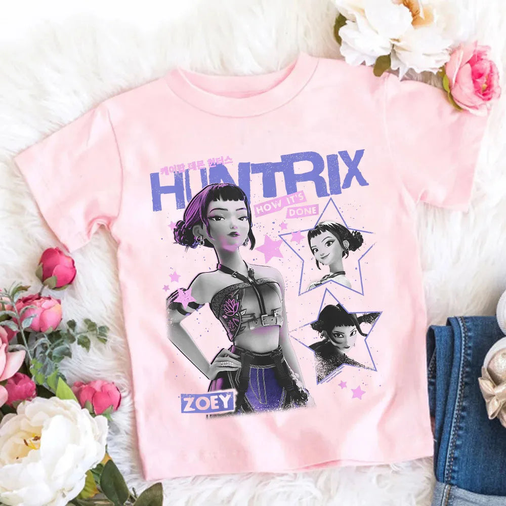 Camiseta de Algodón Suave para Niñas, Diseño de la Película 2026, Ropa Infantil, Regalos para Fans del K-Pop Demon Hunters, Ropa para Niños, Tops Casuales a la Moda