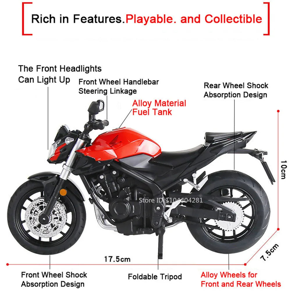 1:12 Honda CB650 CB400F juguetes de coches de aleación fundida modelos dirección de la rueda delantera de la motocicleta con vehículos ligeros de sonido coleccionar adornos