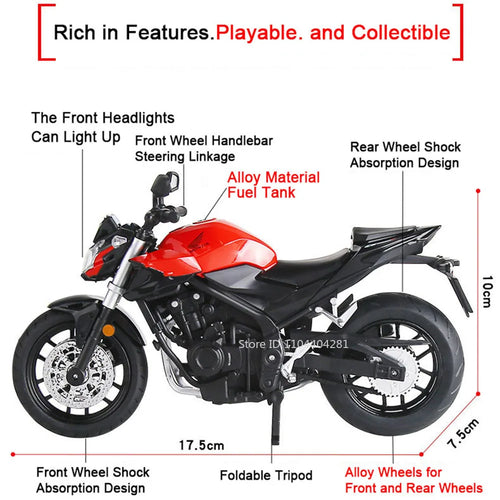1:12 Honda CB650 CB400F juguetes de coches de aleación fundida modelos dirección de la rueda delantera de la motocicleta con vehículos ligeros de sonido coleccionar adornos
