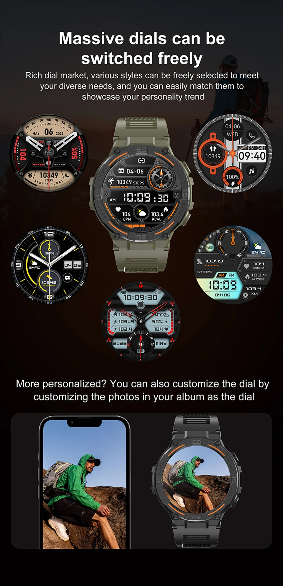 Reloj inteligente militar resistente al aire libre para hombres, GPS, deportes, Fitness, resistente al agua, llamada Bluetooth con luces LED, reloj inteligente