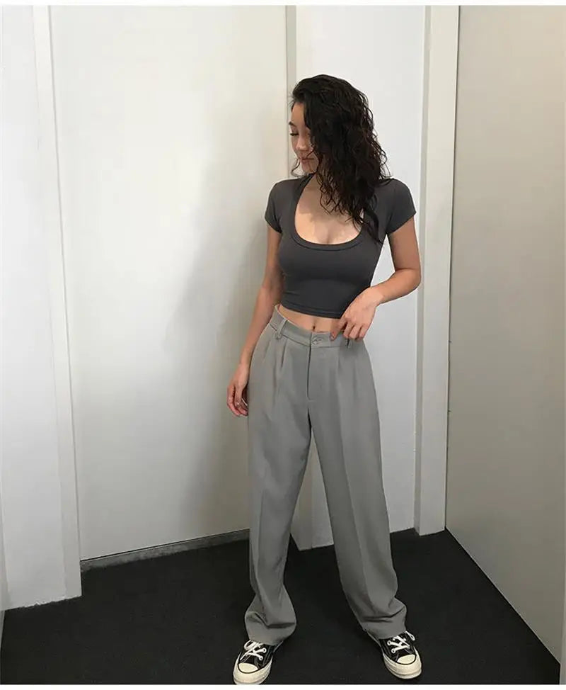 Camisetas sexis de verano para mujer, ropa ajustada elástica, camisetas de manga corta con cuello en U para mujer, Top corto Streetwea