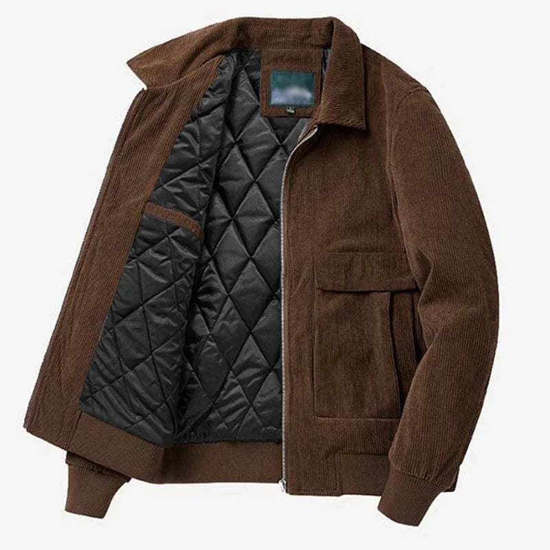 Gmiixder Otoño Invierno chaqueta de pana masculina Casual solapa de rayas chaquetas de Safari ropa de hombre versátil tendencia elegante abrigo suelto