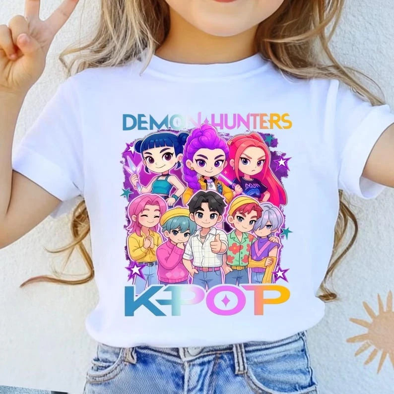 Camiseta con gráfico de la película K-pop Demon Hunters 2026, camiseta informal de algodón de alta calidad para niños, camisetas informales de estilo callejero para niños