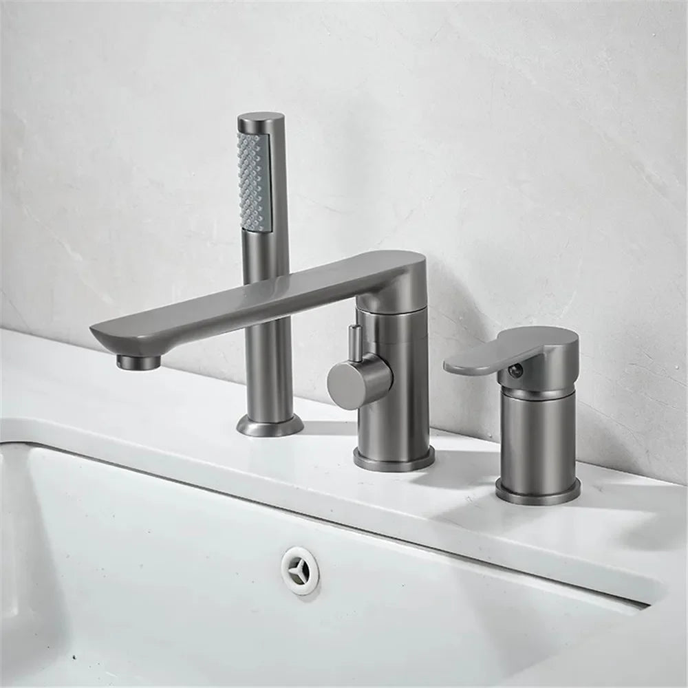 Grifo de bañera de Oro pulido, grifo mezclador de lavabo de bañera generalizado, grifo de ducha de baño de latón negro con cabezal de ducha de mano