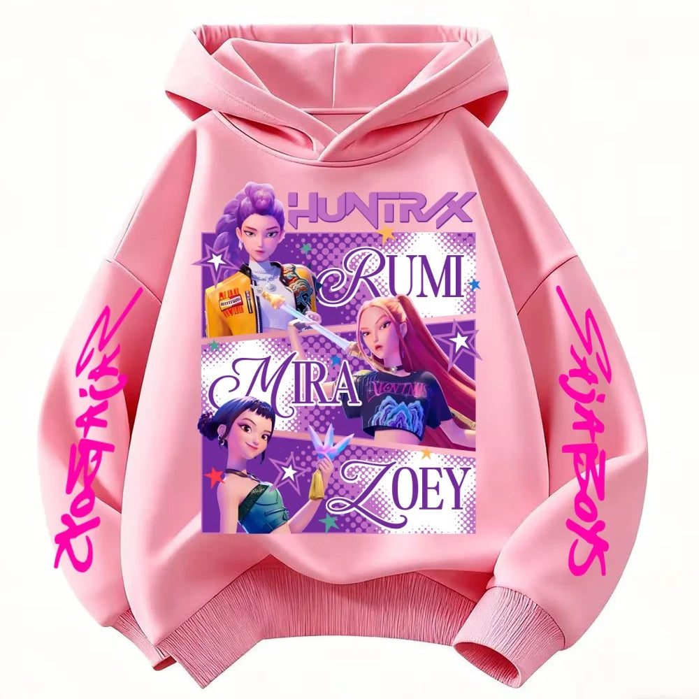 Sudadera con capucha Huntrix KPop Dem on Hunters para niños y niñas (estilo princesa) y niños (diseño moderno), se adapta como una sudadera infantil.