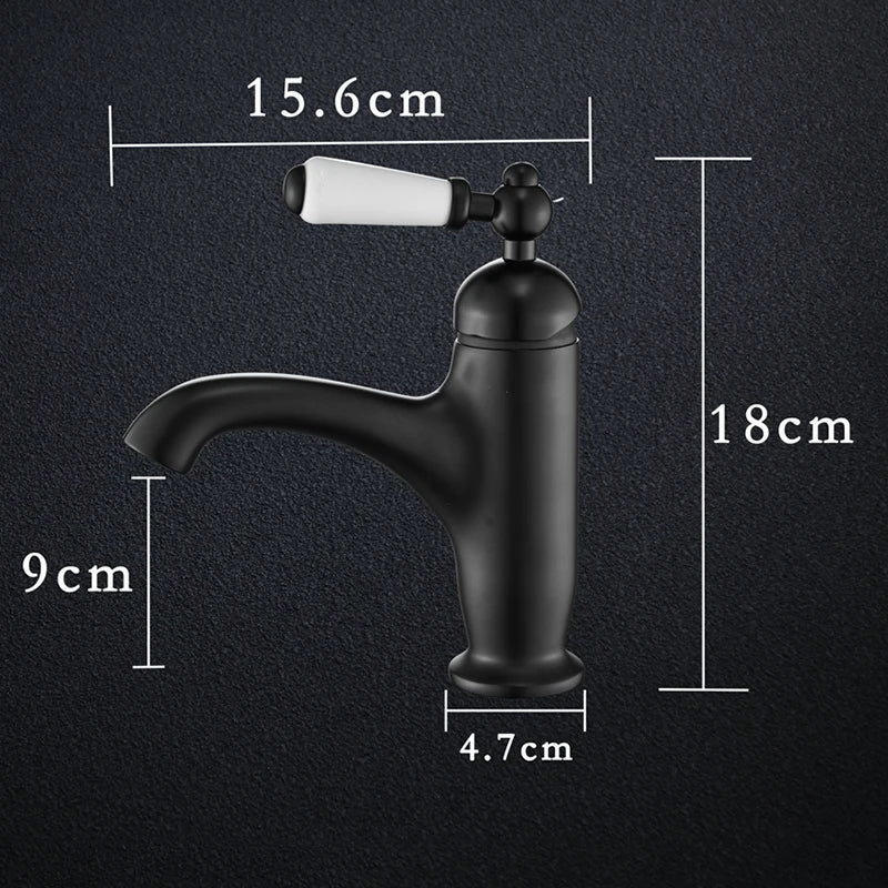 Grifo de lavabo de un solo mango de latón retro, grifo de lavabo con mango de cerámica perfecto para gabinetes de baño, mezcla de agua fría y caliente