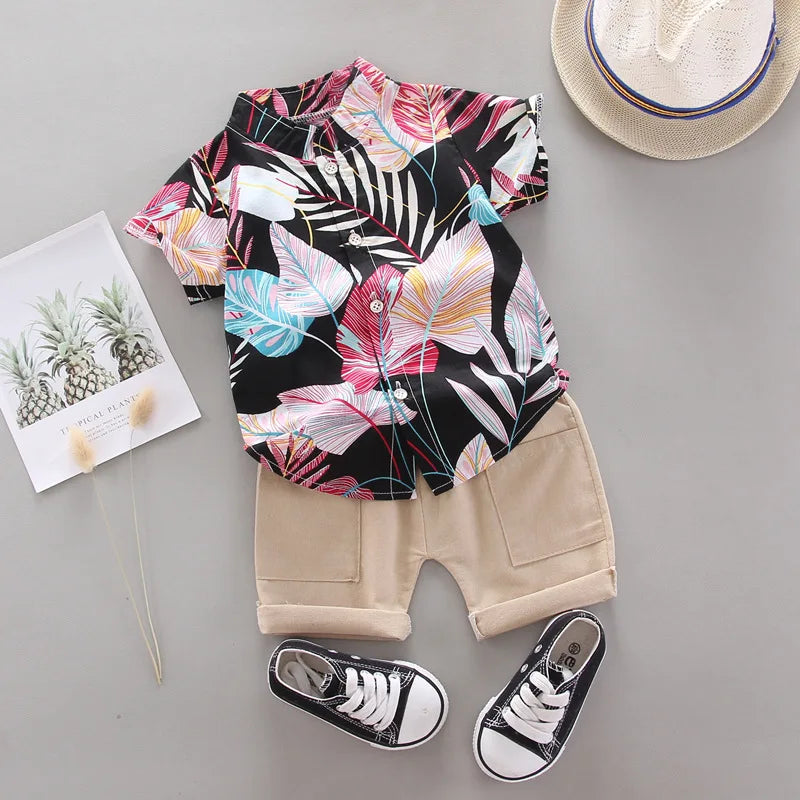 Conjunto de ropa de bebé de 2 uds., trajes infantiles para niños, ropa para niños, traje de moda para bebé, conjunto de ropa informal de verano, pantalones cortos superiores