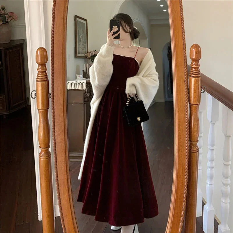 Vestido de terciopelo Hepburn para mujer, falda larga, ropa de fiesta