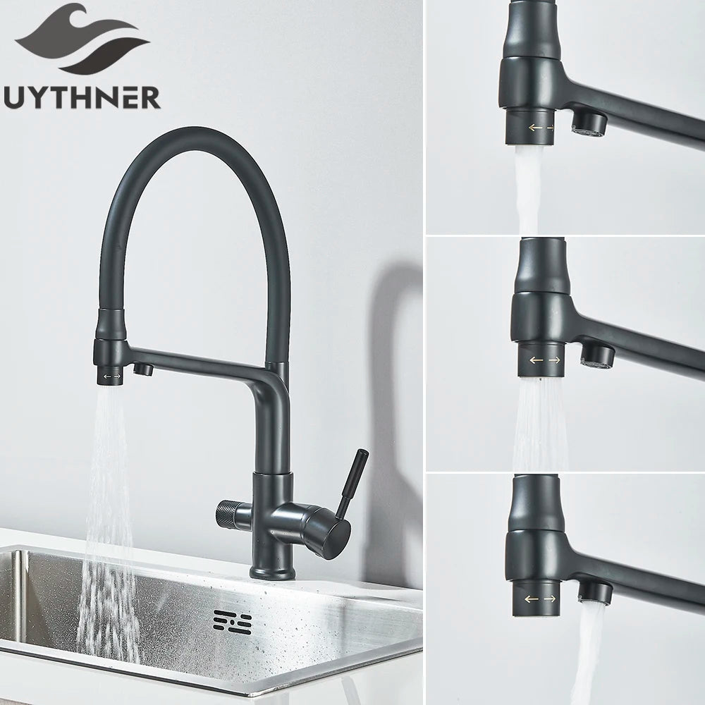 Grifo con filtro de agua pura para cocina, mezclador de doble Caño con rotación de 360 grados, función de purificación de agua potable