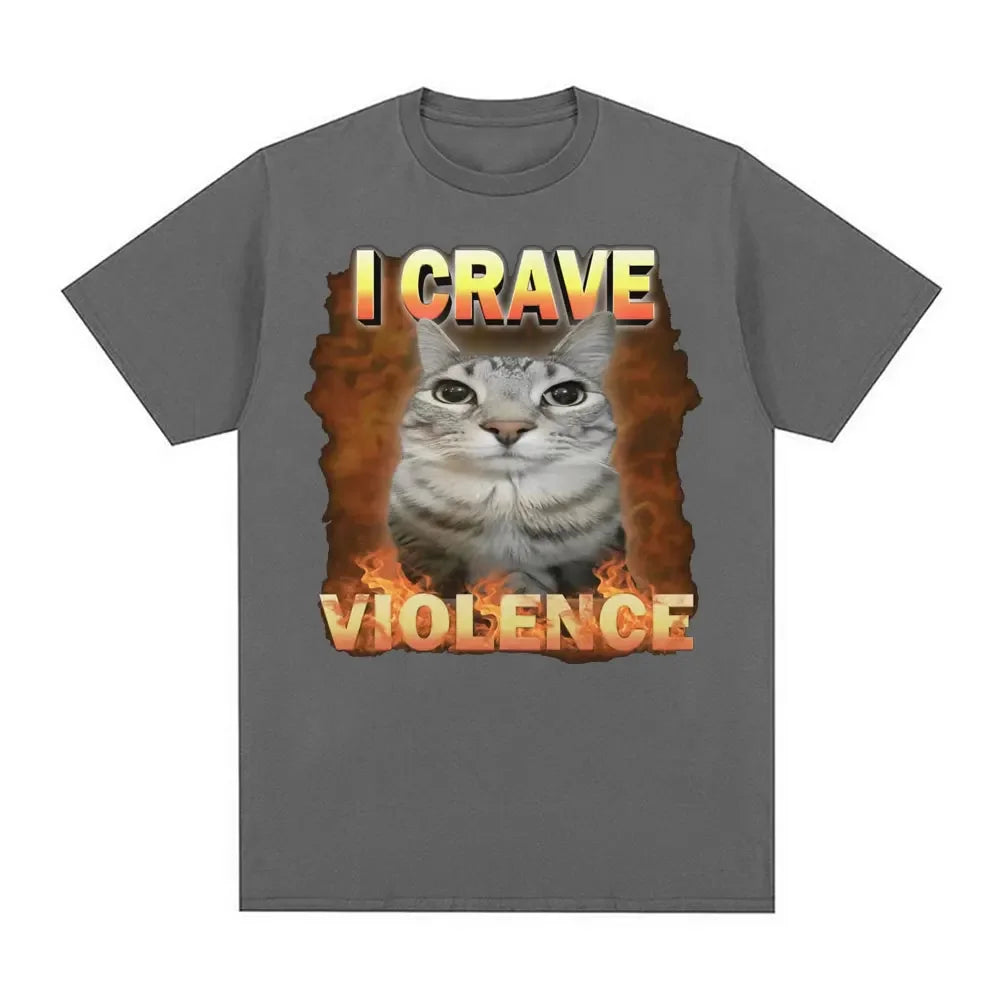 Camisetas I Crave Violence Funny Cat Meme para hombres y mujeres, moda Harajuku, camiseta bonita de alta calidad, camisetas puras de gran tamaño