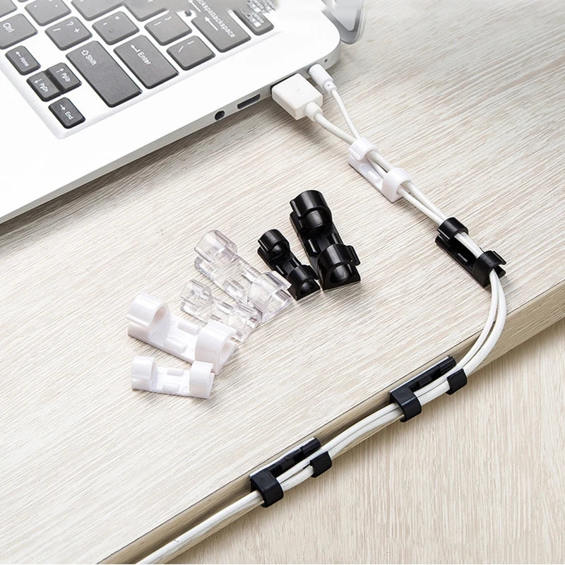 Clips organizadores de cables, gestión de cables, escritorio y estación de trabajo, administrador de cables ABS, soporte para cables, carga USB, línea de datos, bobinadora