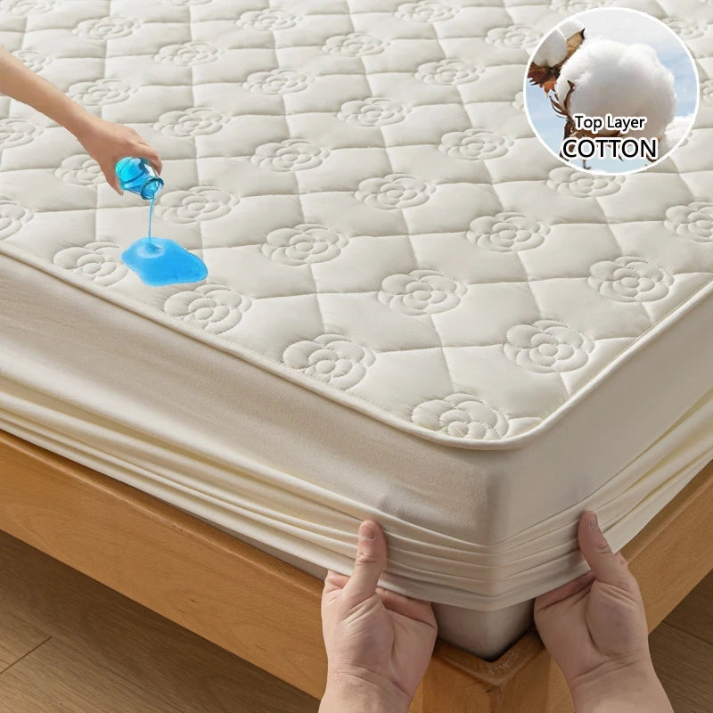 Funda protectora de colchón 100% impermeable, sábana bajera de algodón hipoalergénica, transpirable, suave, funda para almohadilla de cama de tela de aire 3D