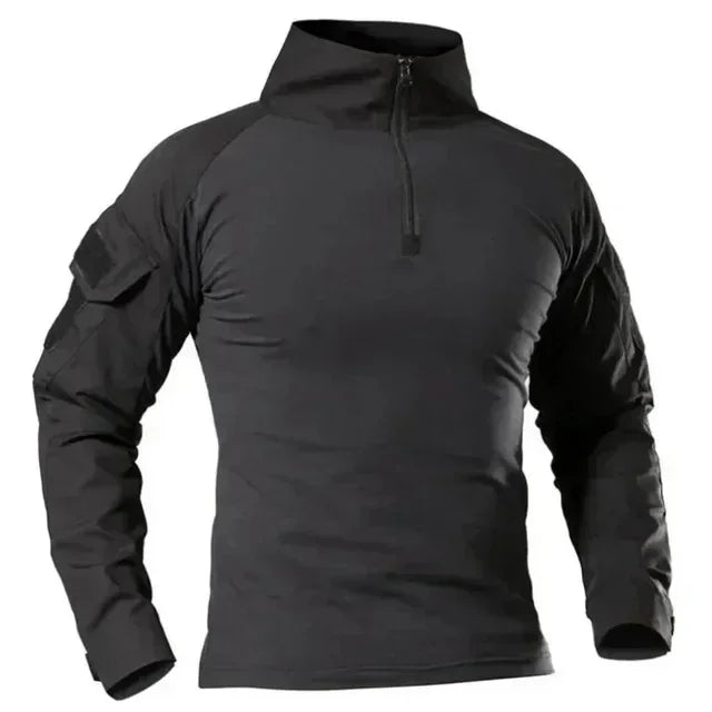 Camisas Tácticas de Manga Larga para Exteriores, Camisa de Combate con Cierre de 1/4, Algodón Ripstop Resistente al Desgaste, Camisetas de Camuflaje para Airsoft, Ropa Masculina