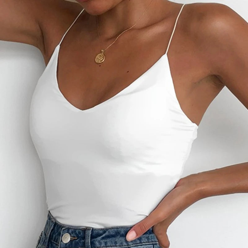 Camiseta sin mangas Sexy de verano para mujer, Tops básicos con tirantes, camisola delgada sin mangas
