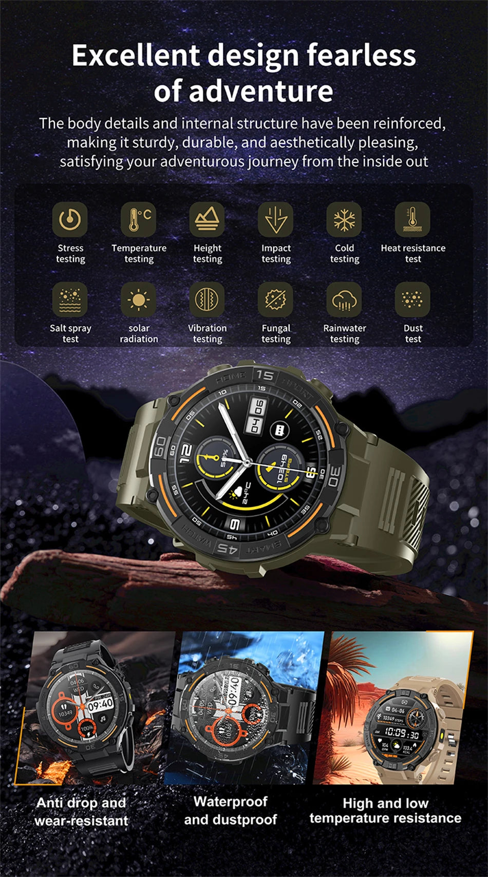 Reloj inteligente militar resistente al aire libre para hombres, GPS, deportes, Fitness, resistente al agua, llamada Bluetooth con luces LED, reloj inteligente