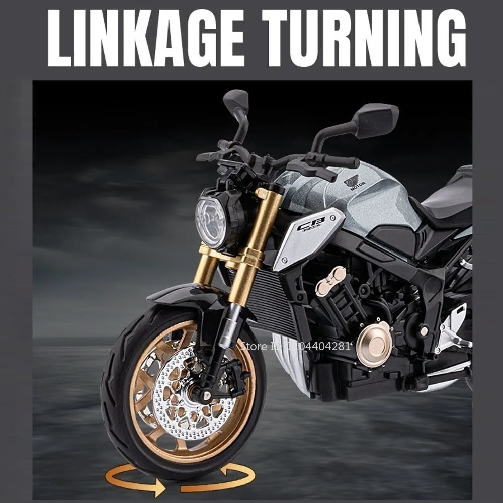 1:12 Honda CB650 CB400F juguetes de coches de aleación fundida modelos dirección de la rueda delantera de la motocicleta con vehículos ligeros de sonido coleccionar adornos