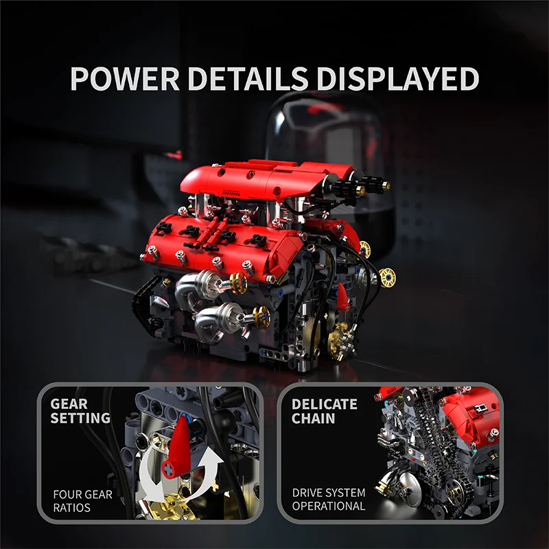 Modelo de motor técnico V8, juego de bloques de construcción con Motor eléctrico, ensamblaje MOC, ladrillos, juguete para niños, regalos de cumpleaños y Navidad, 1370 Uds.