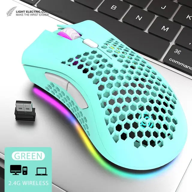 Ratón inalámbrico BM600 para juegos, periférico con luz RGB, recargable por USB, 2,4G, bonito