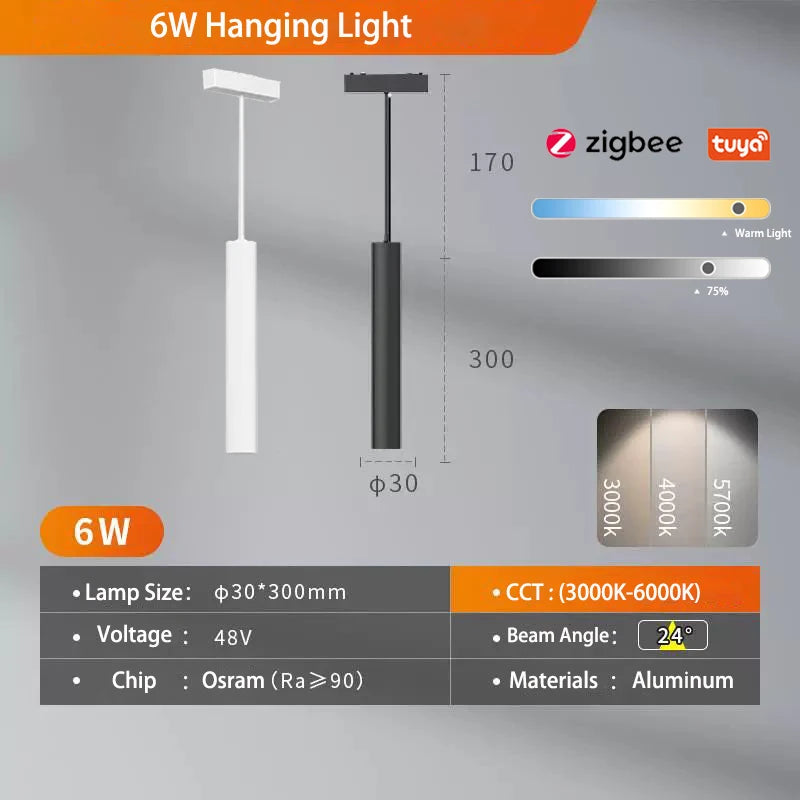 Sistema de luz de pista magnética de montaje en superficie de techo regulable Tuya Zigbee inteligente fino de 6MM lámpara delgada blanca y negra segura DC48V para el hogar