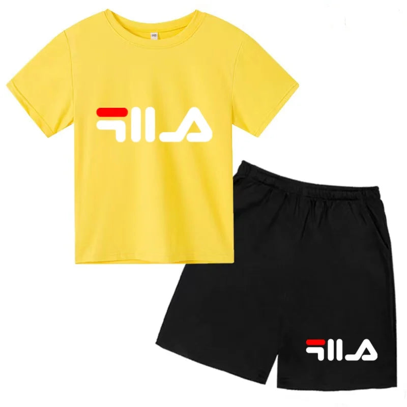 Ropa con letras para niños, camiseta de manga corta y pantalones cortos, ropa de verano fresca y encantadora, conjunto deportivo informal para niños y niñas de 3 a 12 años