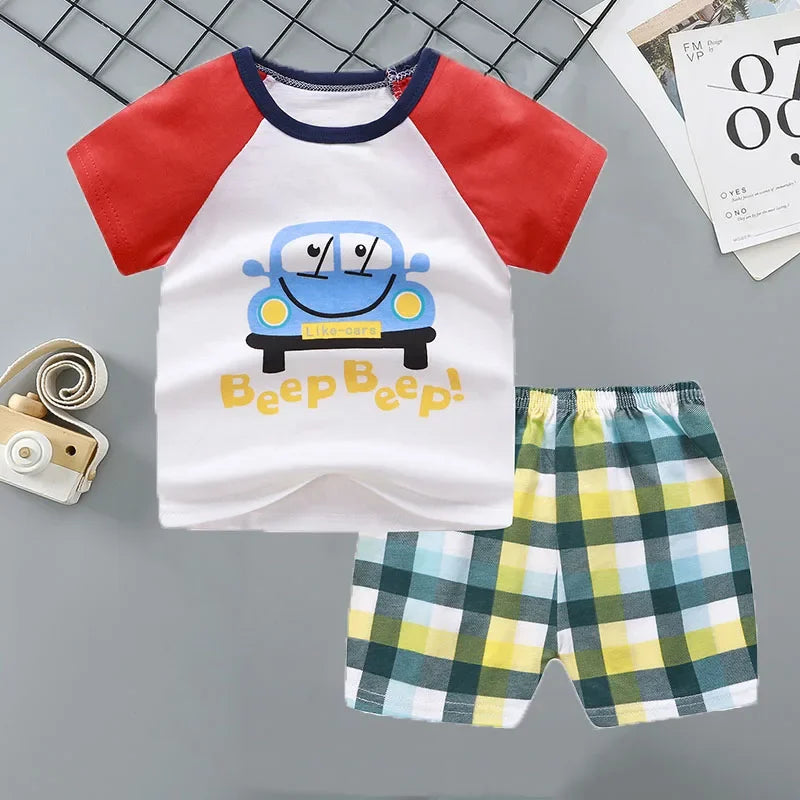 Conjuntos para niños, ropa para madres y niños, camiseta para niños y niñas, pantalones cortos, 2 uds., ropa de verano de algodón de manga corta para bebés, traje para niños pequeños