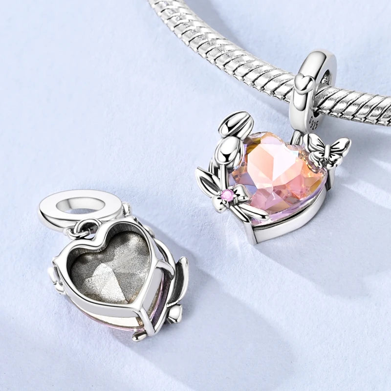 Abalorio de Plata de Ley 925 con Forma de Corazón y Cielo Estrellado, Abalorio Familiar de Madre, Hija e Hermana, Compatible con Pulseras, Colgante, Joyería DIY para Mujer, Regalo