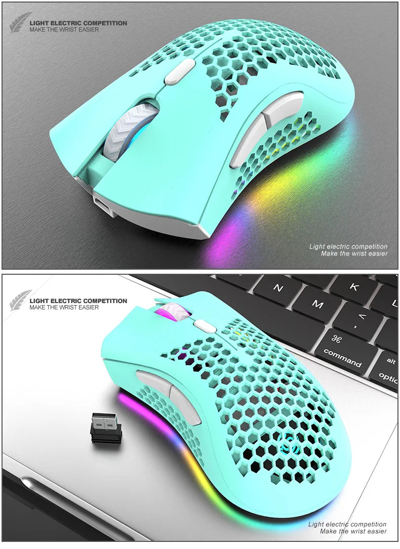 Ratón inalámbrico BM600 para juegos, periférico con luz RGB, recargable por USB, 2,4G, bonito