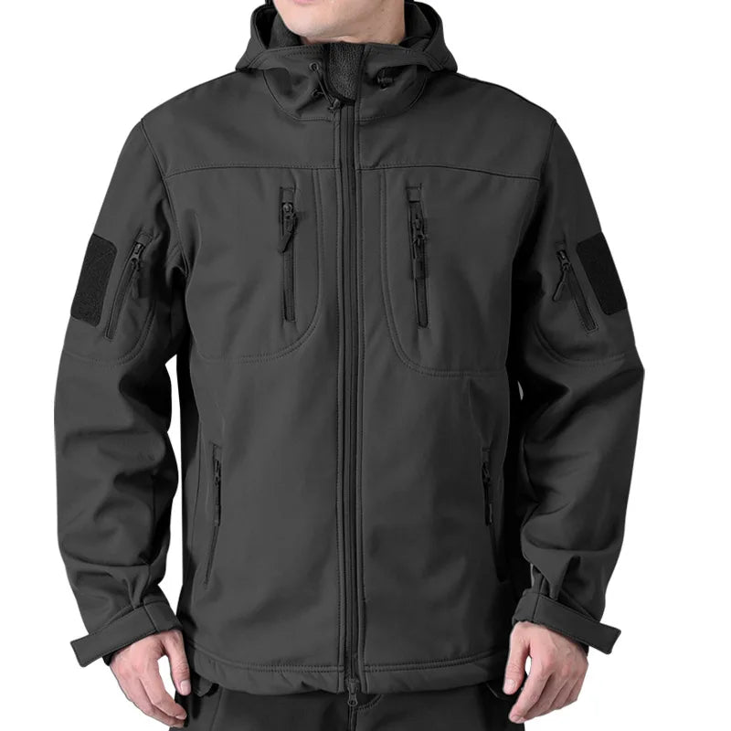 Chaqueta táctica de concha suave de piel de tiburón para hombre, abrigo con capucha de lana impermeable, ropa de caza, chaqueta de camuflaje para exteriores, invierno