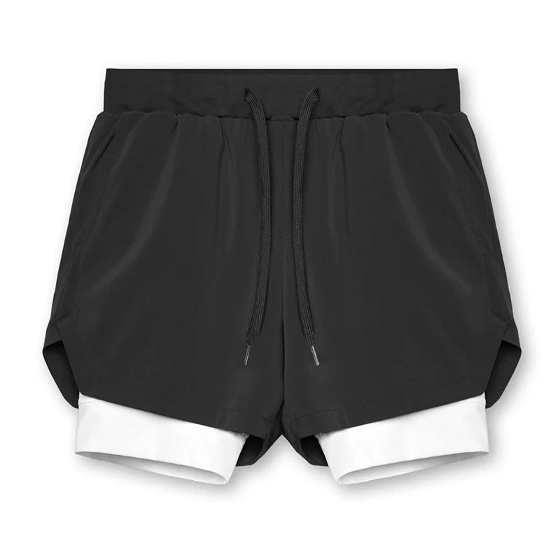 2025 nuevos pantalones cortos deportivos transpirables de doble capa gimnasios Fitness culturismo entrenamiento playa de secado rápido 2 en 1 pantalones cortos para correr para hombre