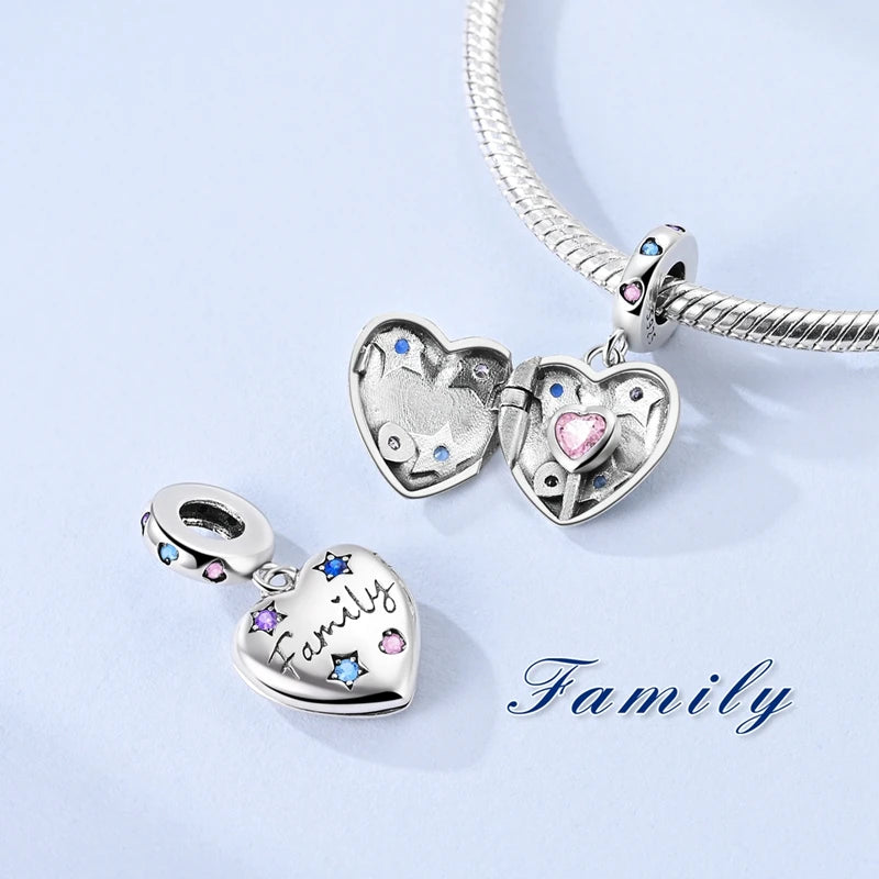 Abalorio de Plata de Ley 925 con Forma de Corazón y Cielo Estrellado, Abalorio Familiar de Madre, Hija e Hermana, Compatible con Pulseras, Colgante, Joyería DIY para Mujer, Regalo