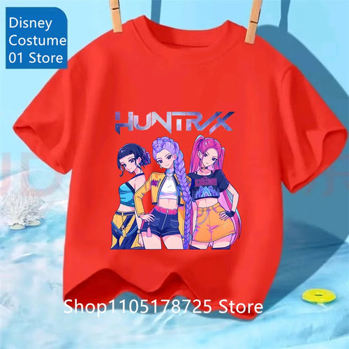 Camiseta con Estampado de Demon Hunters de Kpop, Ropa de Verano para Niños, Camiseta de la Película 2025, Camiseta de Manga Corta para Niñas y Niños, Camiseta Cómoda