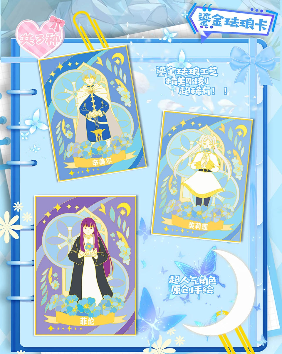 Frieren: Tarjeta de colección de Anime Beyond Journey's End, hermosa y exquisita tarjetas de personajes de raíz de billete láser, juguetes de mesa familiares