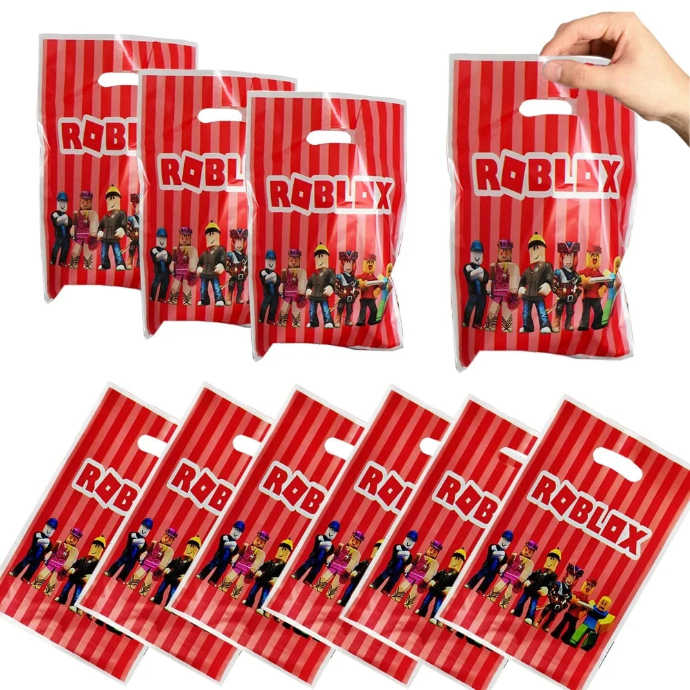 Roblox-Juego de decoración para fiesta de cumpleaños, vajilla de juego, bolsa de regalo, mantel, globo, adorno para pastel, telón de fondo, suministros para fiesta Baby Showe Roblox
