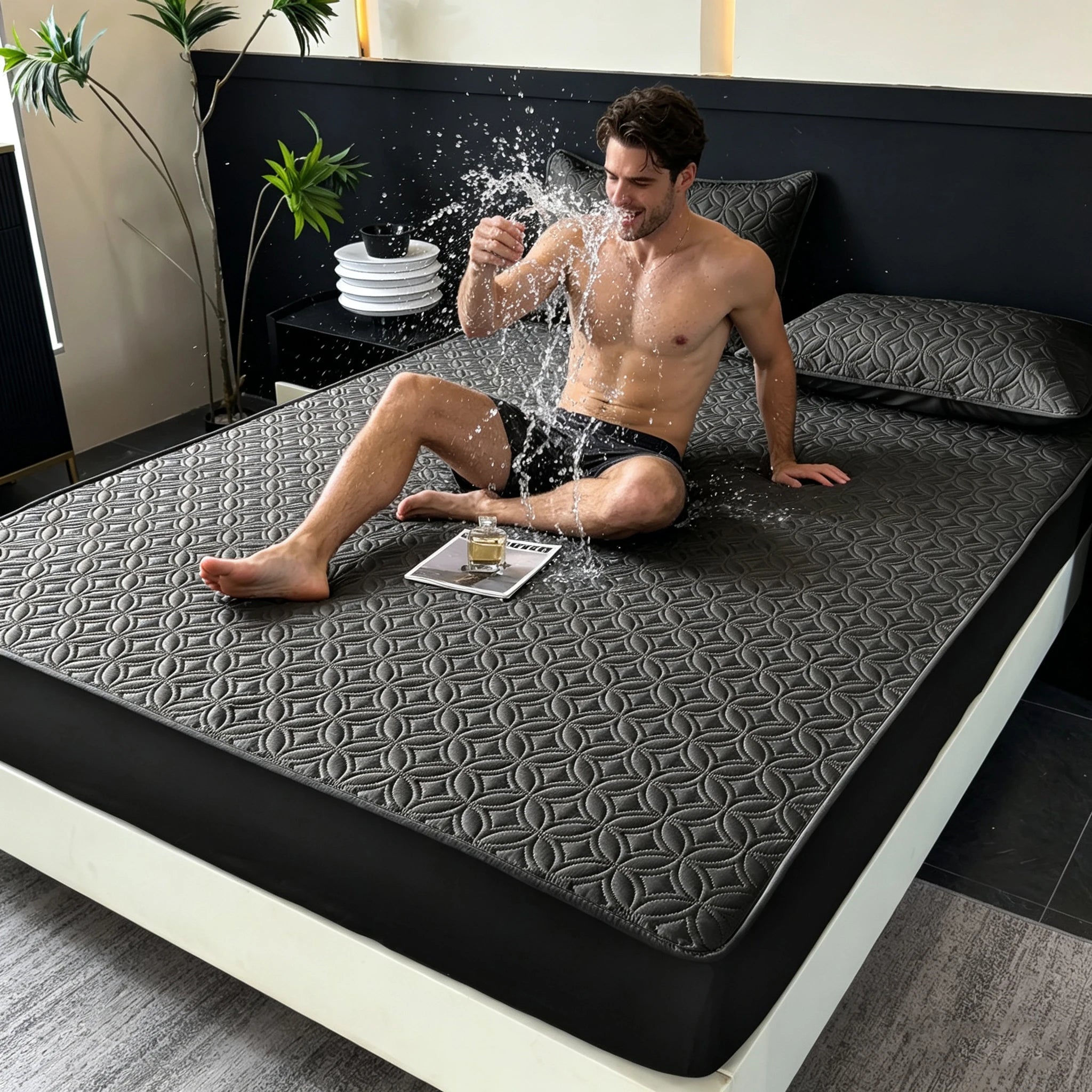 1 pieza de sábana ajustable de lujo, ultrasuave, cómoda e impermeable, y funda de colchón gruesa (funda de almohada no incluida), juego de ropa de cama de color liso, funda de colchón todo incluido, agradable para la piel