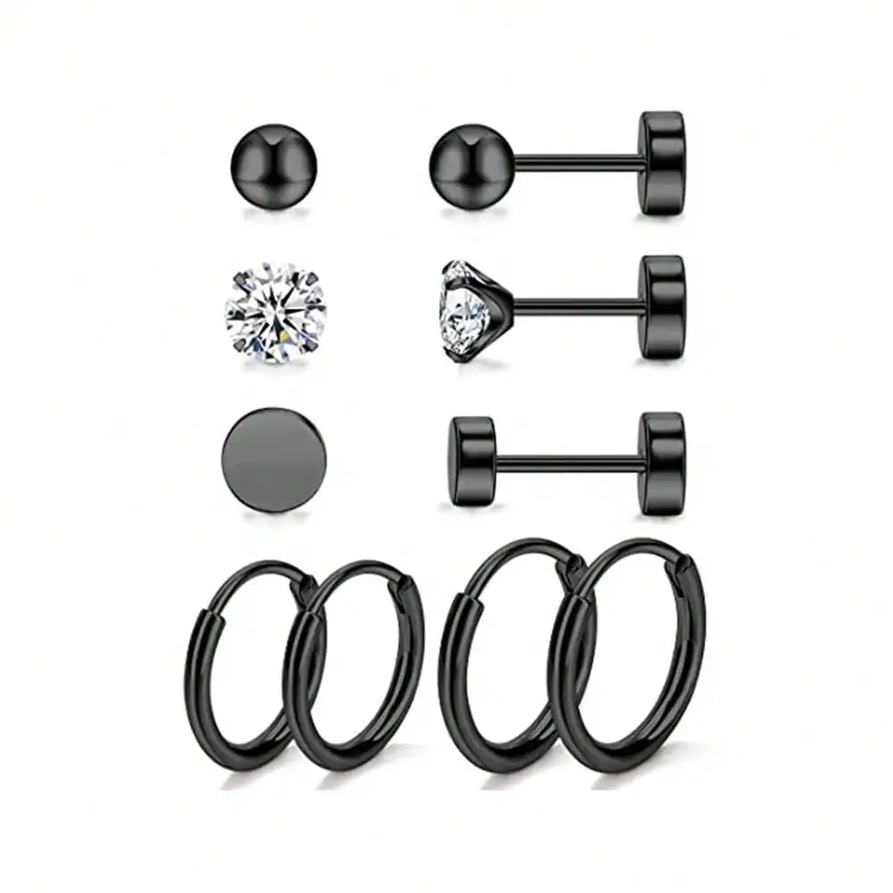 Juego de 5 pares de pendientes de acero inoxidable con circonita cúbica simples y a la moda para mujer, regalo para el día de la madre