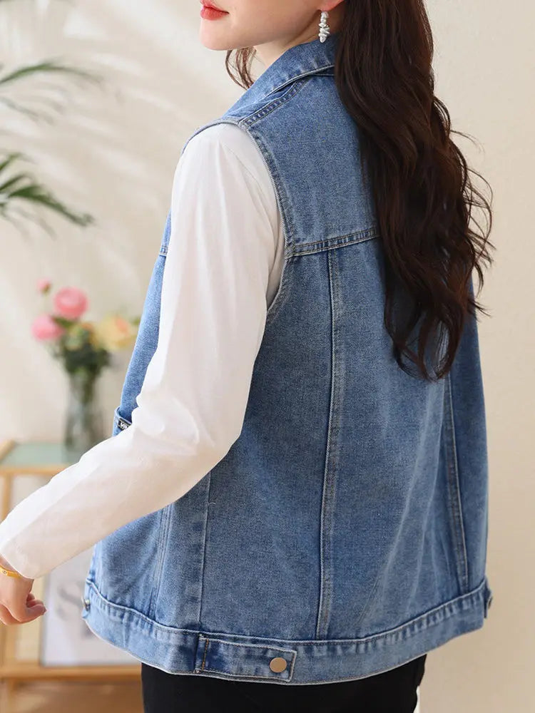 Chaleco vaquero informal para mujer en primavera y otoño nuevo chaleco para madre de mediana edad Clip de caballo de moda