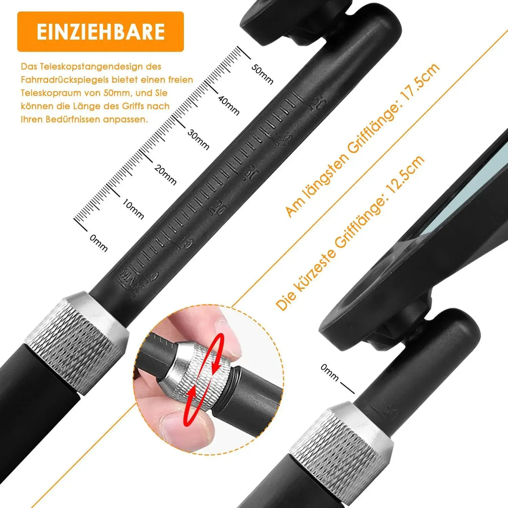 Espejo Retrovisor para Bicicleta Antideslumbrante - Espejo Retrovisor para Bicicleta con Retracción y Giro de 360° °   Lente Ajustable, Bicicleta Plegable