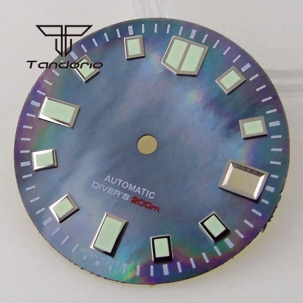Reloj de nácar blanco y negro de 29mm, esfera con abertura para fecha, ajuste luminoso verde NH35 NH35A NH36, movimiento automático