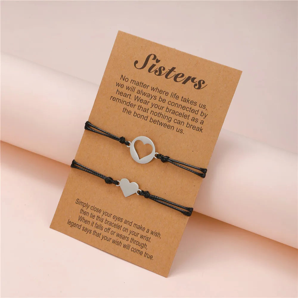 Pulsera de pareja para mujer, cadena de cuerda trenzada hecha a mano, corazón de madre e hija, pulseras con dijes, regalo de joyería de hermana de la amistad de la suerte
