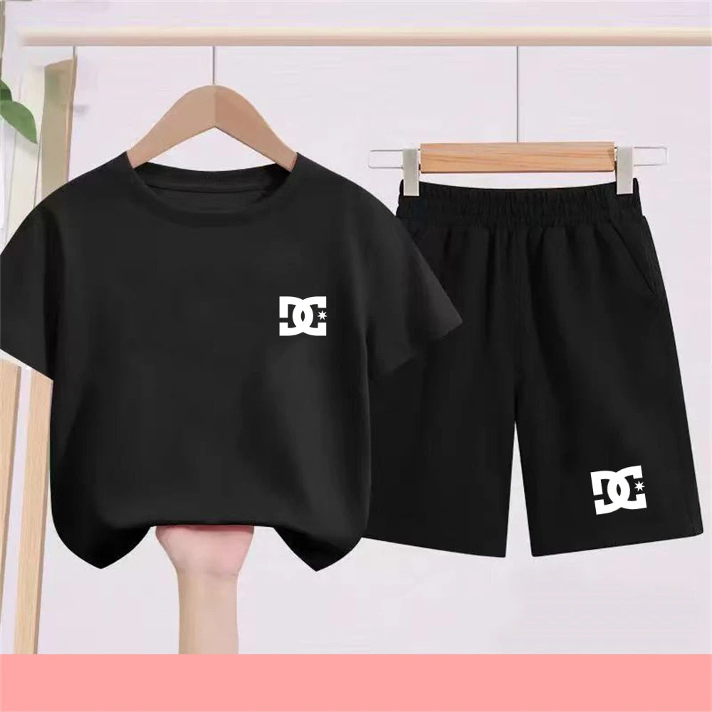 Ropa con letras para niños, camiseta de manga corta + pantalones cortos, ropa de verano fresca y encantadora, conjunto deportivo informal para niños y niñas de 3 a 12 años