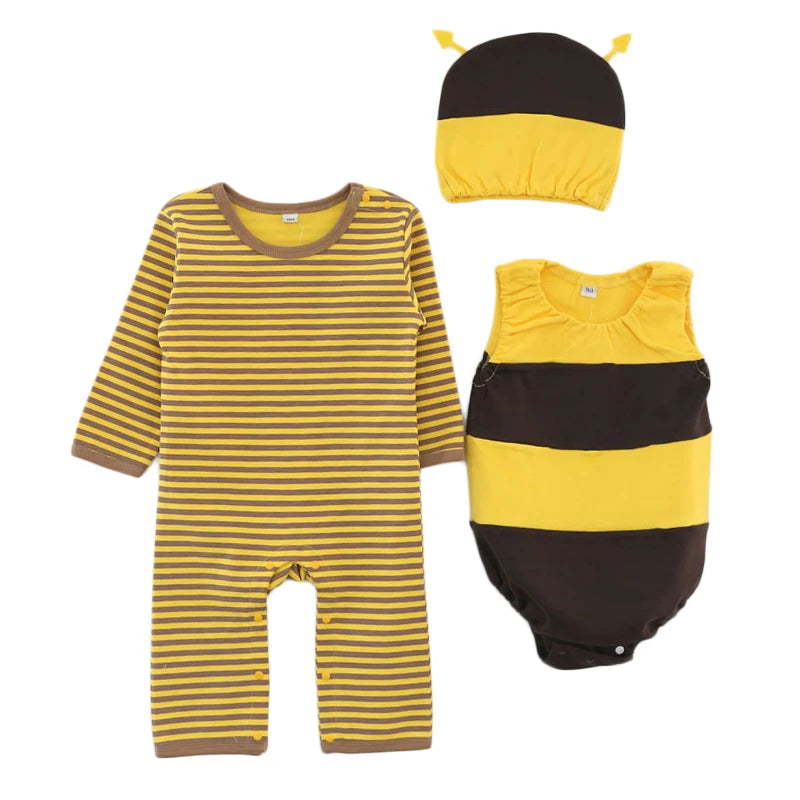 Newborn Baby Boys Girls Sleeveless Bodysuit + Romper Jumpsuit + Hat 3pcs Clothes Set Toddler Baby Outfits Bebe Clothing Suit