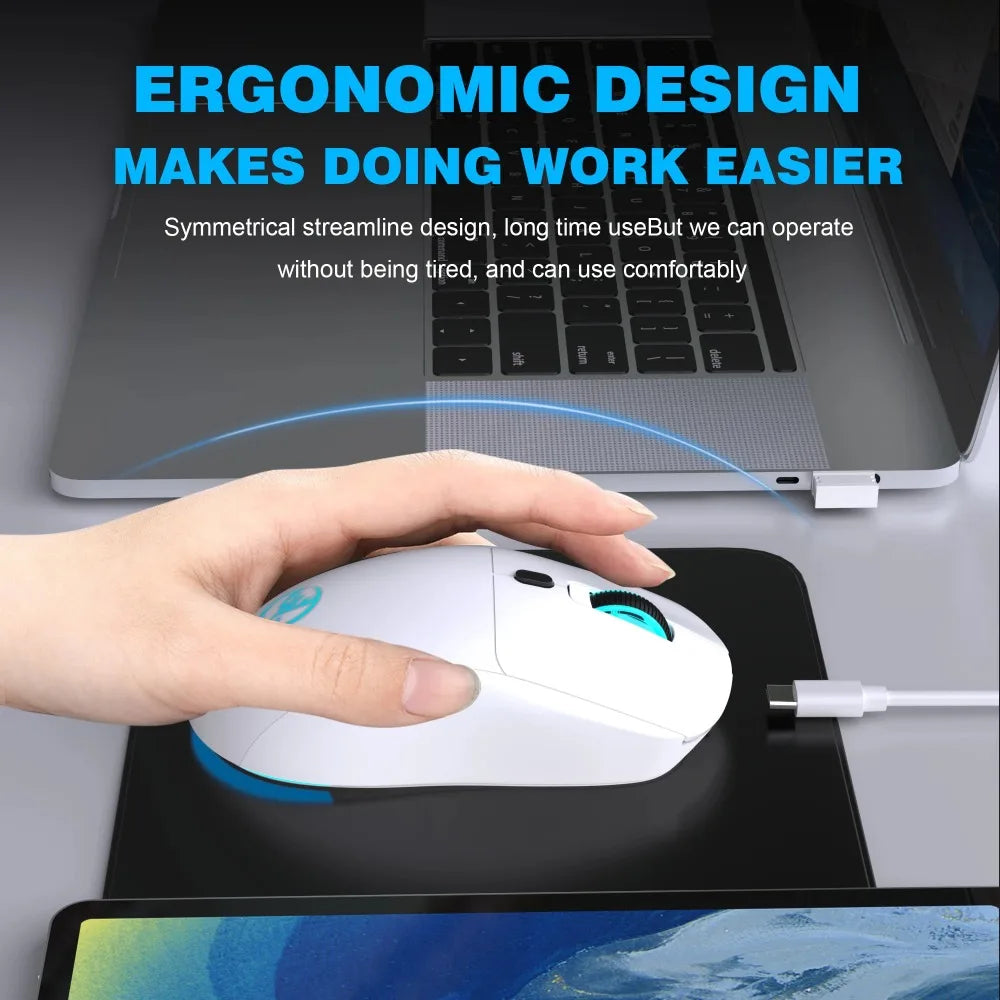 Ratón Inalámbrico Recargable de 2.4G, 650mAh, Ajustable a 3600DPI, Iluminación RGB de 7 Colores, Ergonómico y Silencioso para Oficina, Portátil, PC y Juegos