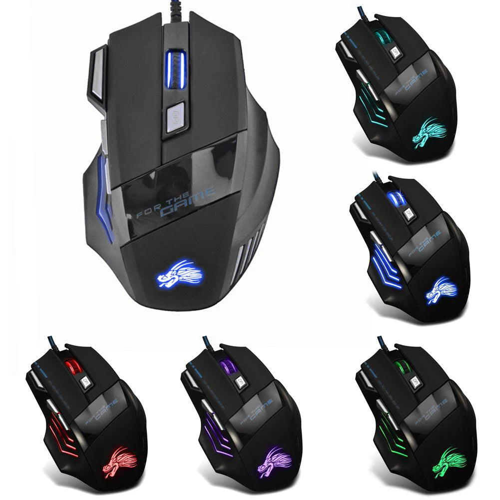 Ratón óptico con cable para juegos, periférico ergonómico retroiluminado con 7 botones, 5500 DPI, ajustable, para PC, ordenador de escritorio