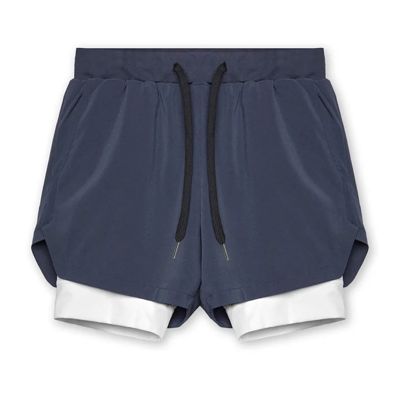 2025 nuevos pantalones cortos deportivos transpirables de doble capa gimnasios Fitness culturismo entrenamiento playa de secado rápido 2 en 1 pantalones cortos para correr para hombre