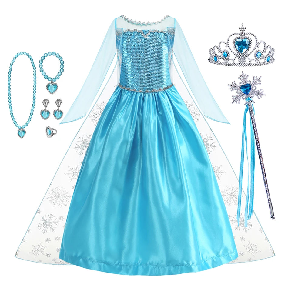 Vestido de Elsa Frozen 2026 para Niña, Disfraz de Princesa para Halloween, Fiesta de Disfraces, Disfraz de Reina de las Nieves para Niños, Vestido Infantil