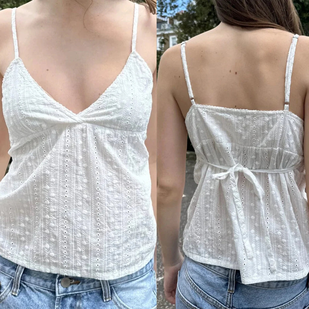 Camisola con ojales para mujer, camisetas sin mangas blancas de verano con espalda abierta y cuello en V, camisetas sin mangas informales